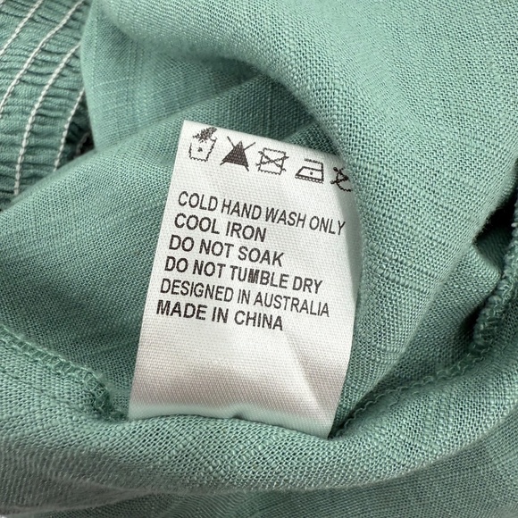 Hello Molly Romper Women Medium NEW Green Linen Blend Halter Sleeveless Short - Picture 9 of 14